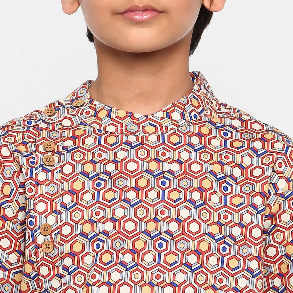 Manet Colorful Geometric Kids Button Down Cotton Shirt